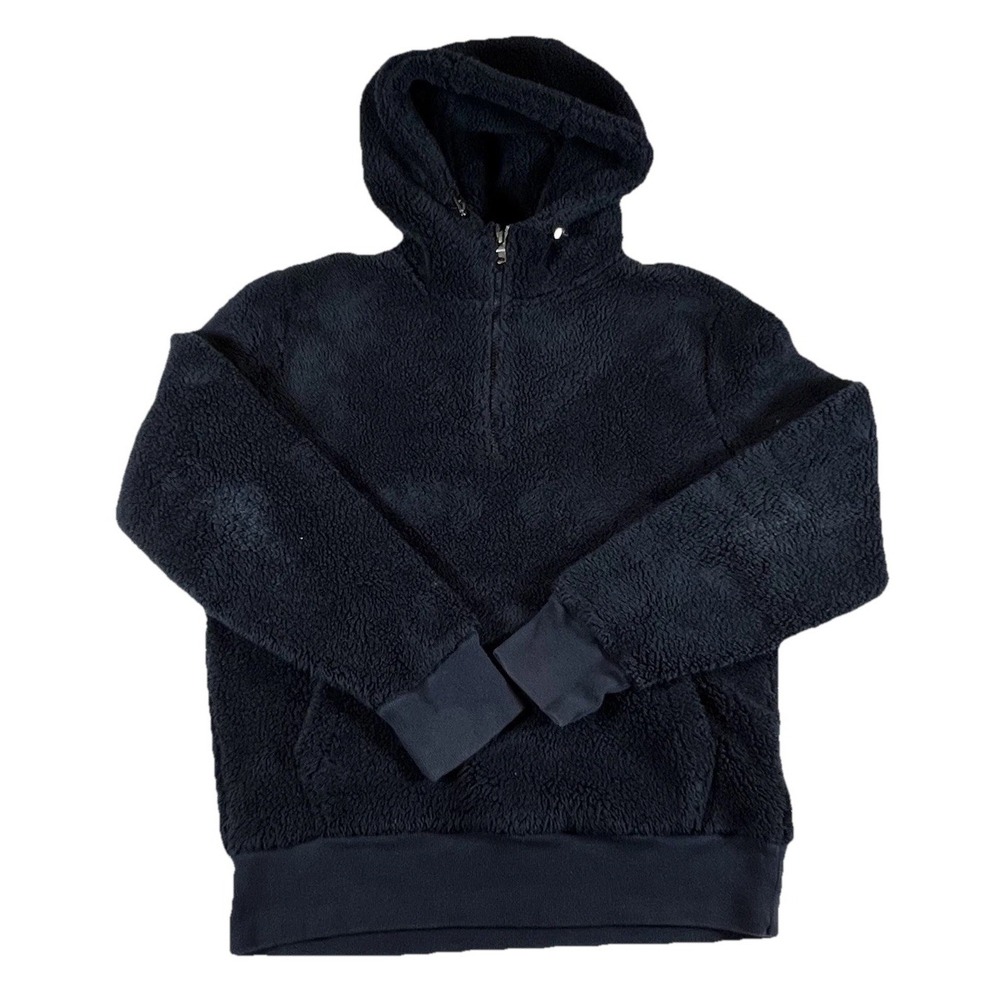 Banana Republic Jacket Womens Medium Blue Fuzzy Fleece Hooded Full‎ Zip Comfort